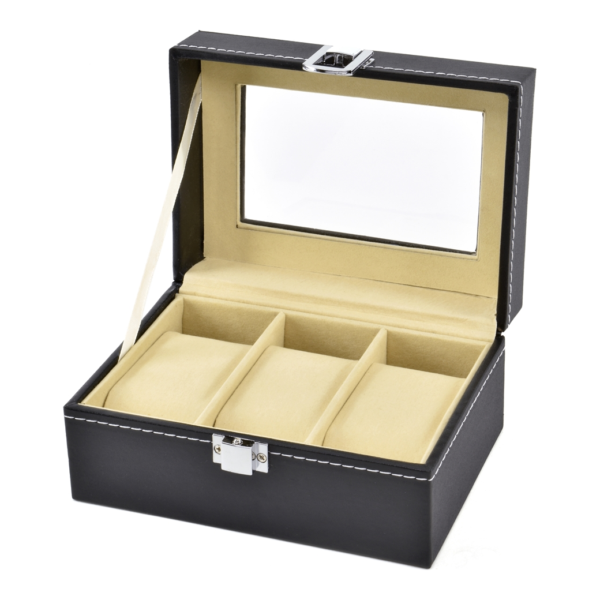 Budget PU 3 Slot Watch Box - Black