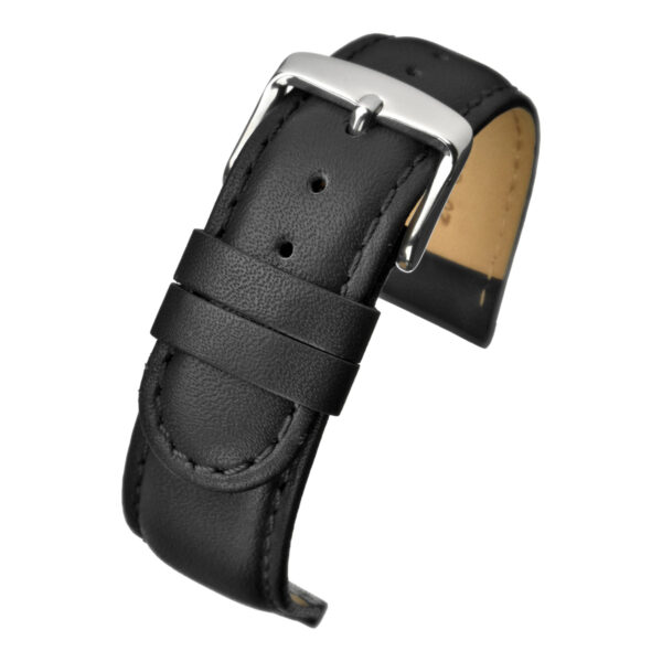 Padded Stitched Leather Watch Strap - Black