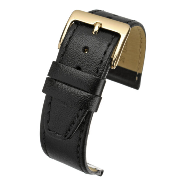 Plain Stitched Leather Watch Strap - Black