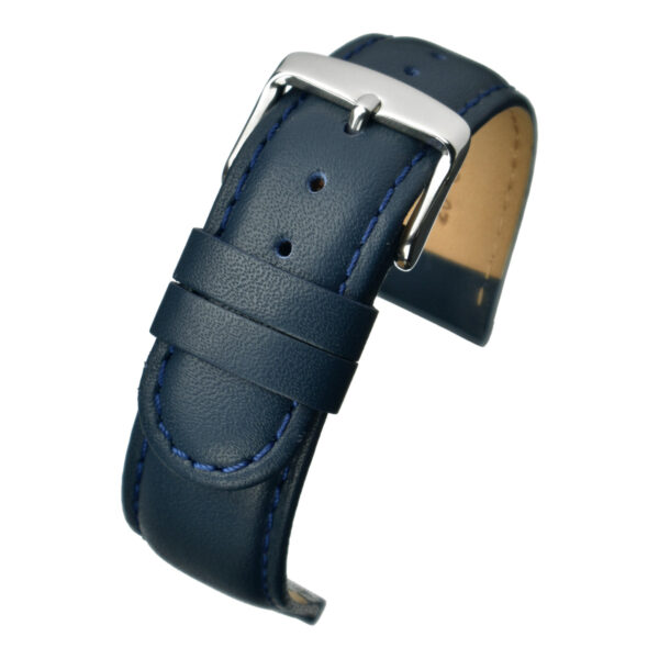 Padded Stitched Leather Watch Strap - Blue