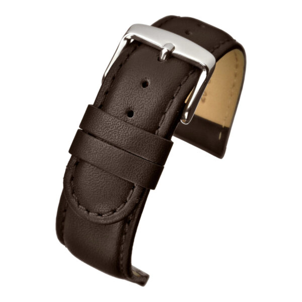 Padded Stitched Leather Watch Strap - Brown