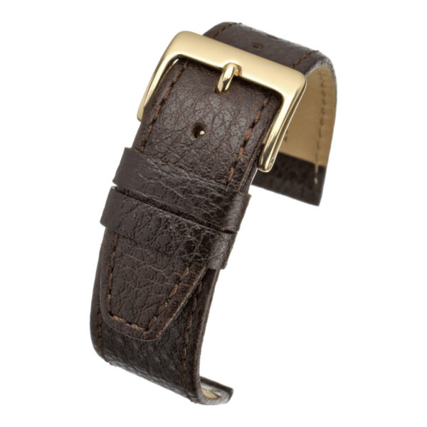 Glazed Buffalo Grain Leather Watch Strap - Brown