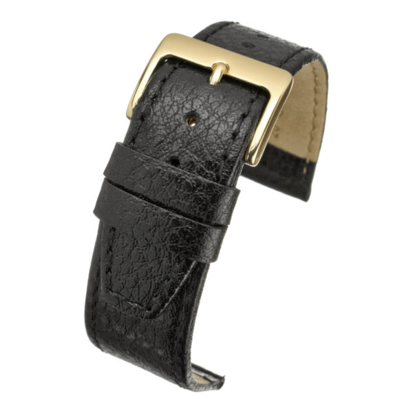 Glazed Buffalo Grain Leather Watch Strap - Black