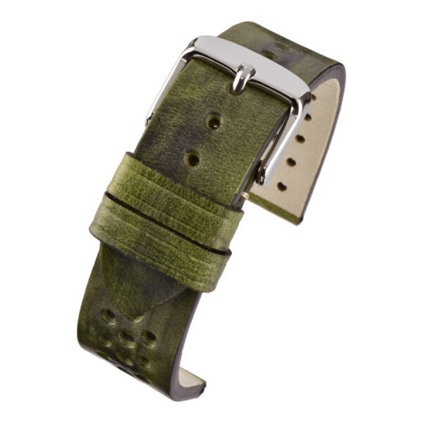 Perforated Hand Finished Leather Watch Strap - Green