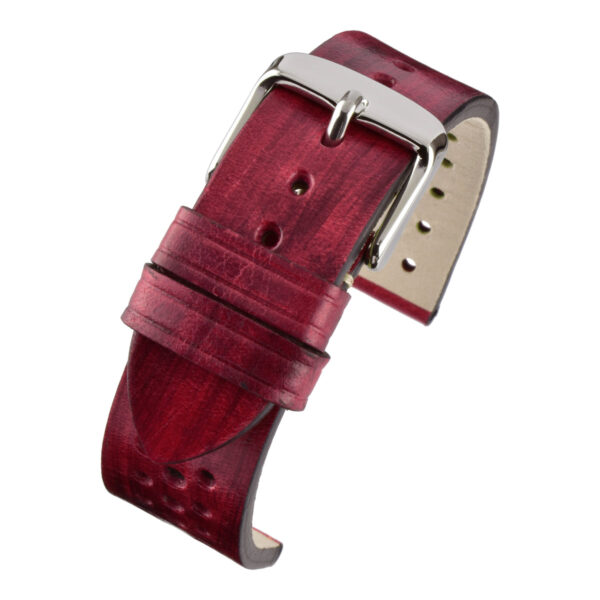 Perforated Hand Finished Leather Watch Strap - Red