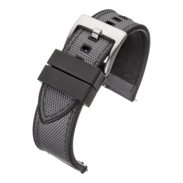 Sailcloth & Rubber Hybrid Watch Strap - Grey with Black