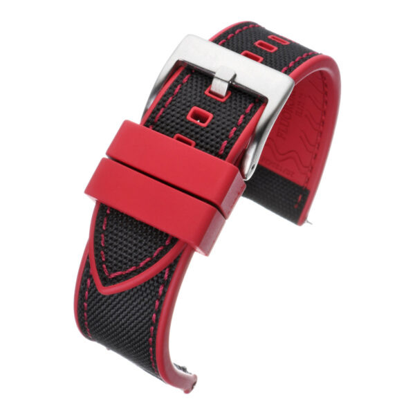 Sailcloth & Rubber Hybrid Watch Strap - Black with Red