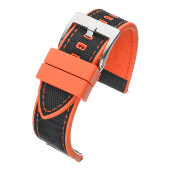 Sailcloth & Rubber Hybrid Watch Strap - Black with Orange