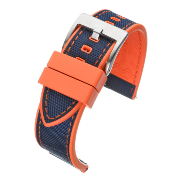 Sailcloth & Rubber Hybrid Watch Strap - Navy with Orange