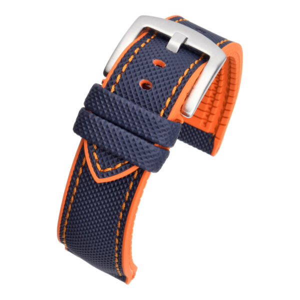 Premium Waterproof Rubber Hybrid Watch Strap - Navy with Orange