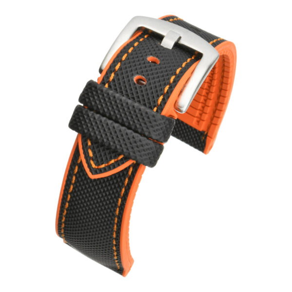 Premium Waterproof Rubber Hybrid Watch Strap - Black with Orange