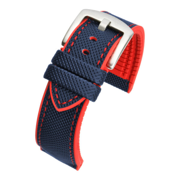 Premium Waterproof Rubber Hybrid Watch Strap - Navy with Red