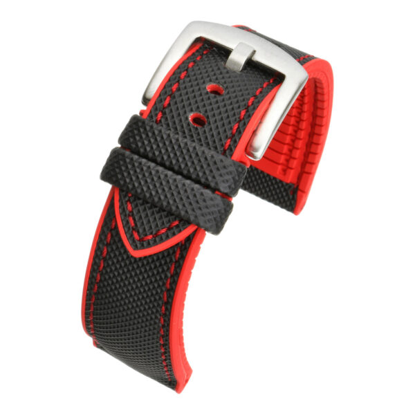 Premium Waterproof Rubber Hybrid Watch Strap - Black with Red